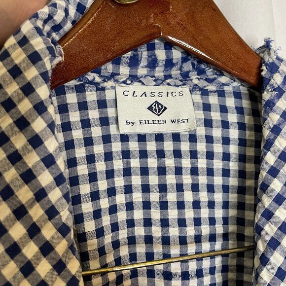 Women's Small Eileen West Blue Gingham Cotton Tie Front Robe Lounge - Picture 5 of 8